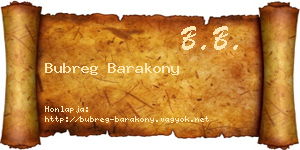 Bubreg Barakony névjegykártya